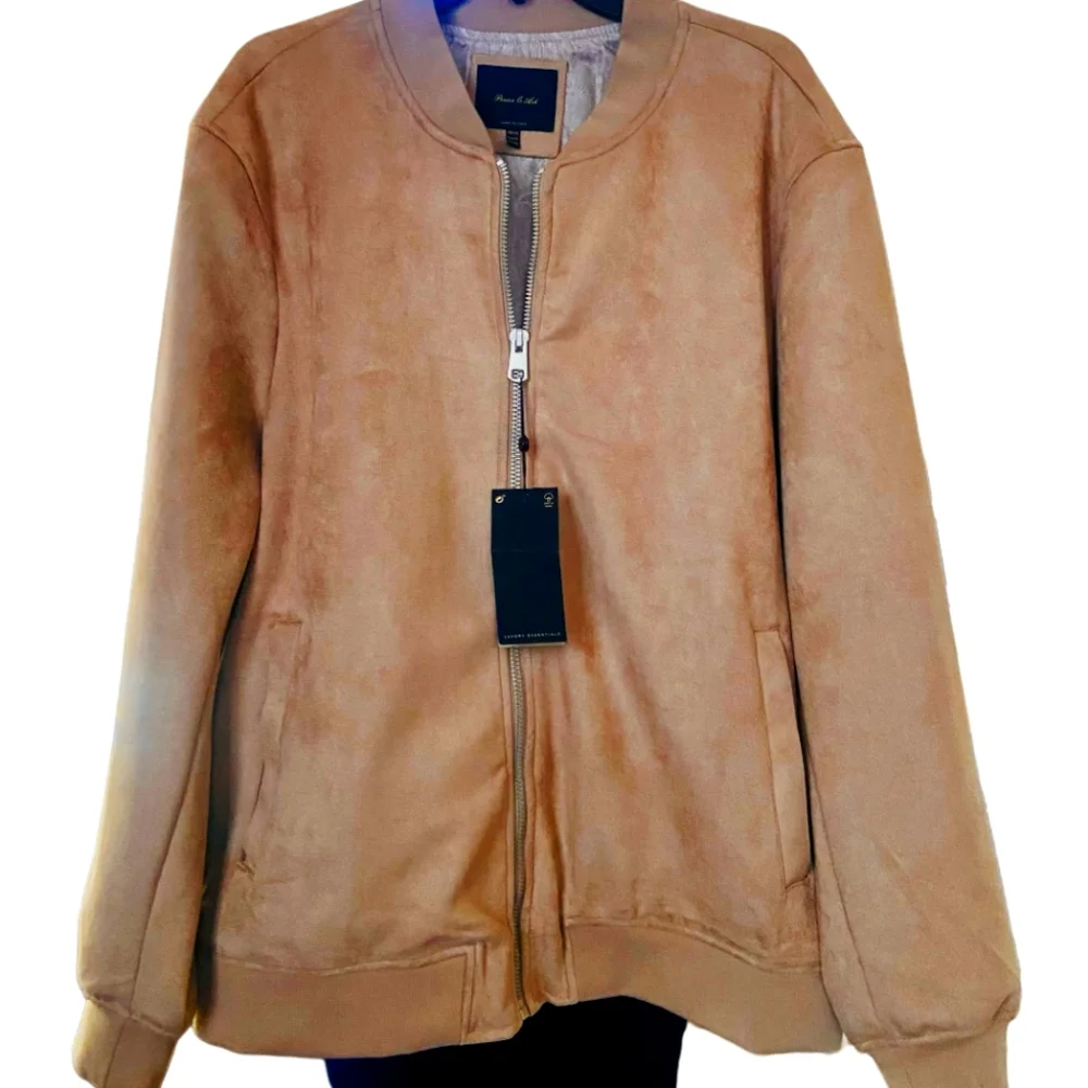 Tan Men's Bomber Jacket with Soft Texture and Elasticized Cuffs - Picture 1 of 4